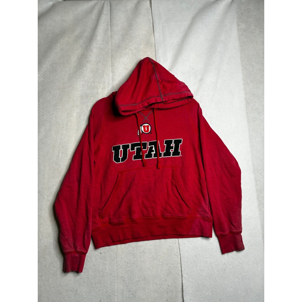 Utah Utes‎ Hoodie Champion Elite  Mens Small Red Raglan Pullover Sweatshirt NCAA